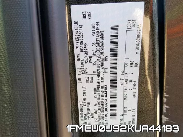 1FMCU0J92KUA44183 фото 2