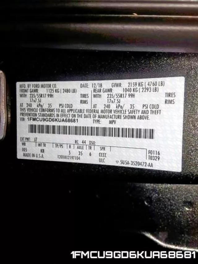 1FMCU9GD6KUA68681 фото 2