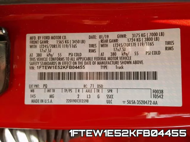 1FTEW1E52KFB04455 фото 2