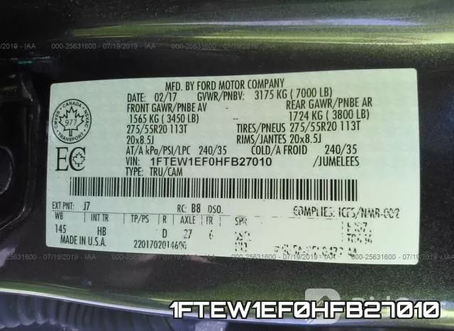 1FTEW1EF0HFB27010 фото 10