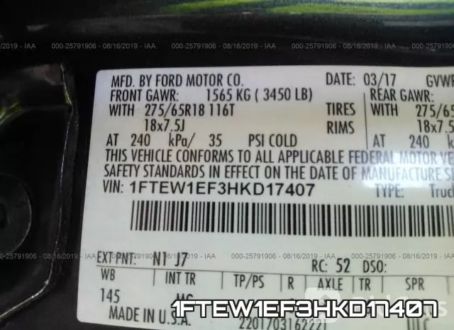 1FTEW1EF3HKD17407 фото 8