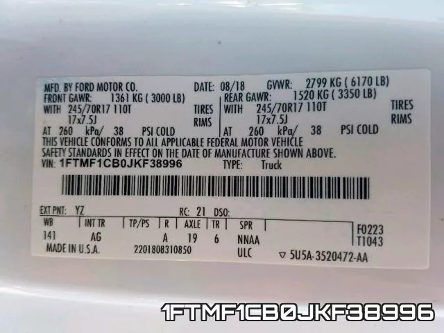 1FTMF1CB0JKF38996 фото 2