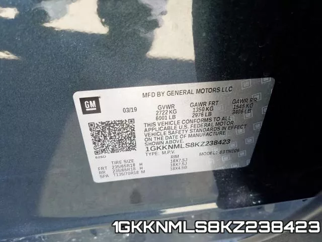 1GKKNMLS8KZ238423 фото 2