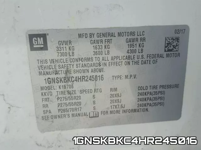 1GNSKBKC4HR245016 фото 2