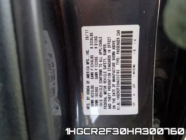 1HGCR2F30HA300760 фото 2