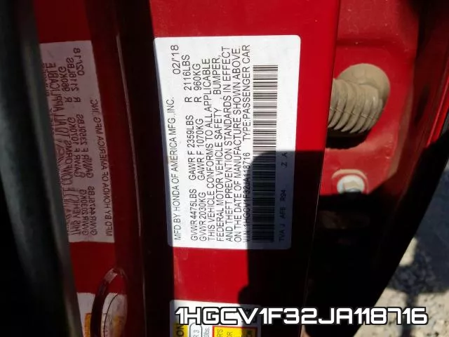 1HGCV1F32JA118716 фото 2