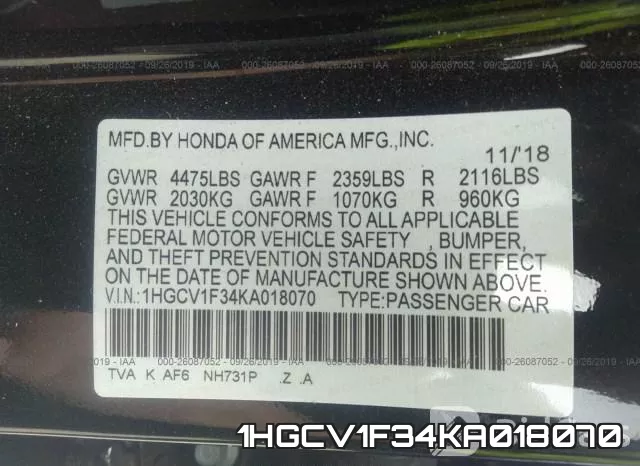 1HGCV1F34KA018070 фото 9