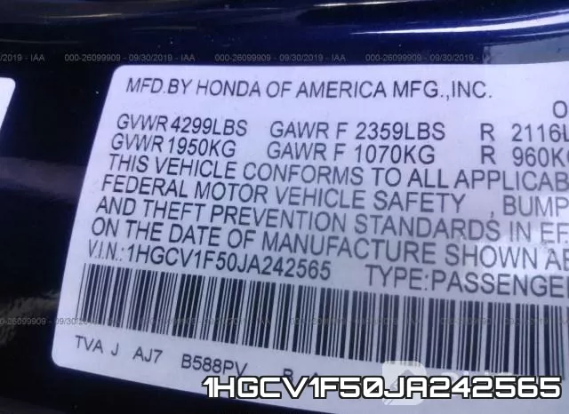 1HGCV1F50JA242565 фото 10