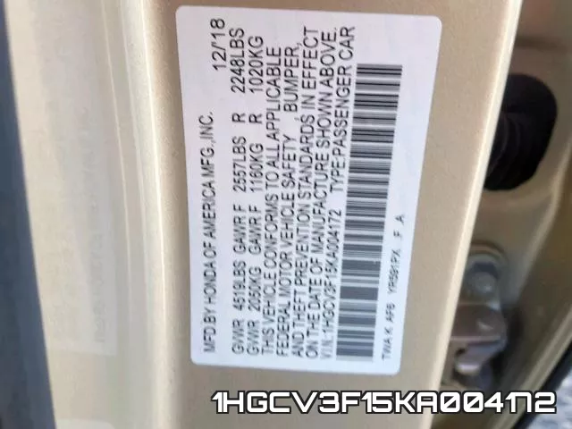 1HGCV3F15KA004172 фото 2