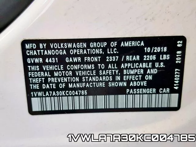 1VWLA7A30KC004785 фото 2