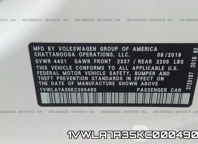 1VWLA7A35KC000490 фото 9