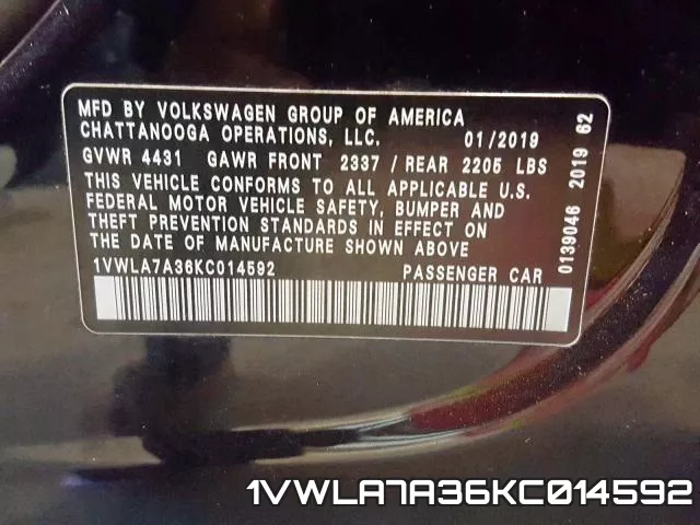 1VWLA7A36KC014592 фото 2