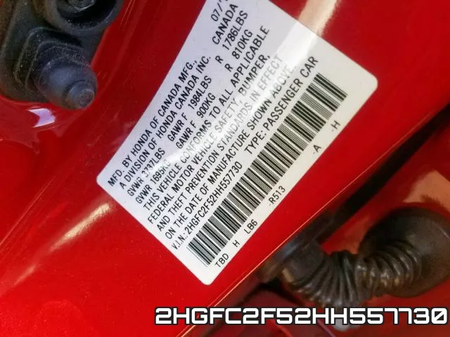 2HGFC2F52HH557730 фото 2
