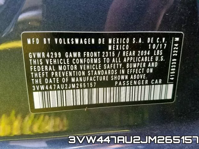 3VW447AU2JM265157 фото 2