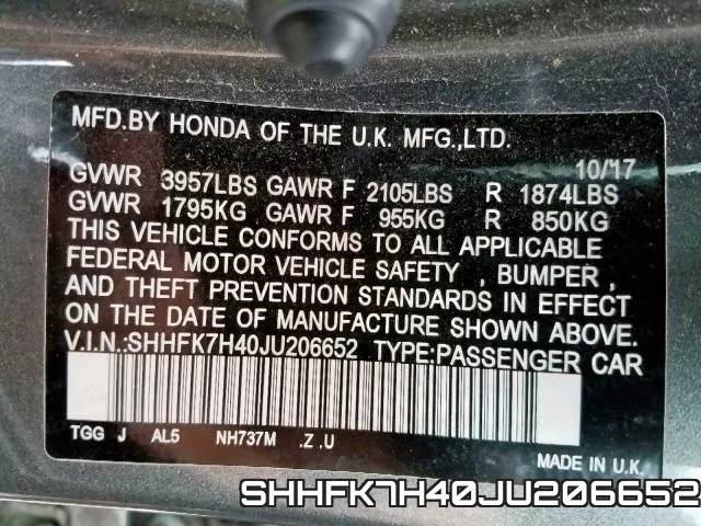 SHHFK7H40JU206652 фото 2