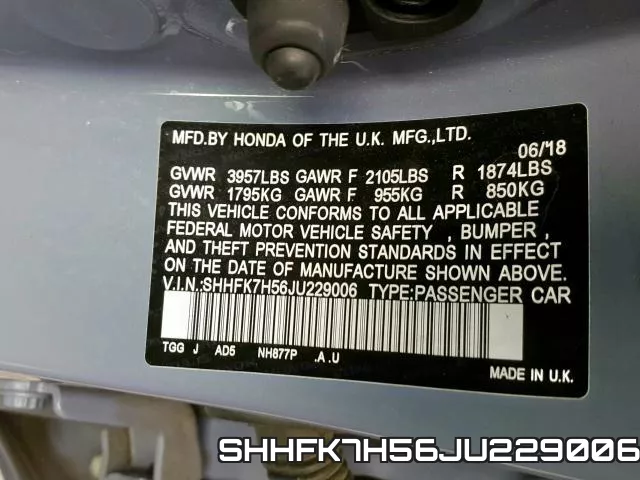 SHHFK7H56JU229006 фото 2