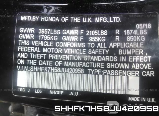 SHHFK7H58JU420958 фото 10