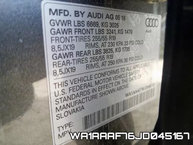 WA1AAAF76JD045167 фото 2