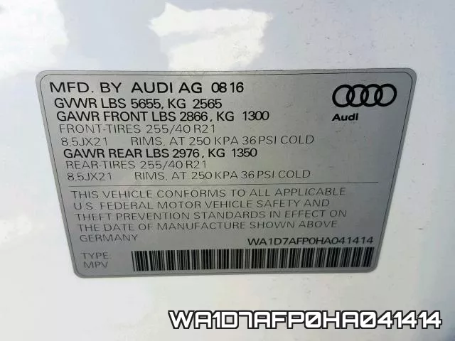WA1D7AFP0HA041414 фото 2