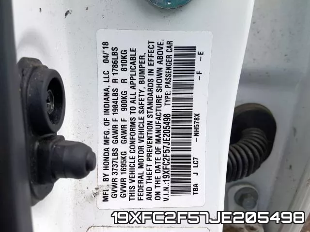 19XFC2F57JE205498 фото 2
