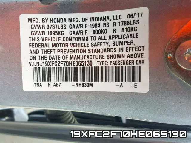 19XFC2F70HE065130 фото 2