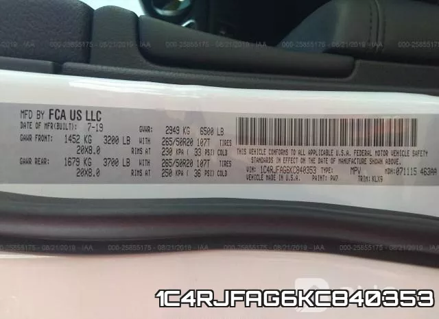 1C4RJFAG6KC840353 фото 10