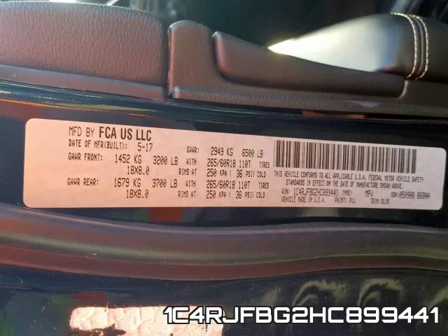 1C4RJFBG2HC899441 фото 2