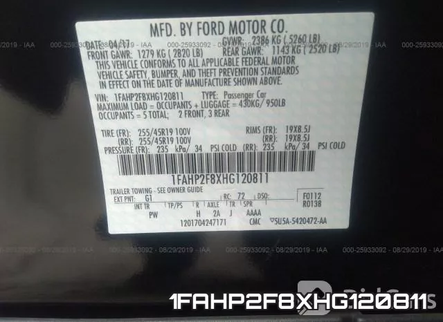 1FAHP2F8XHG120811 фото 10