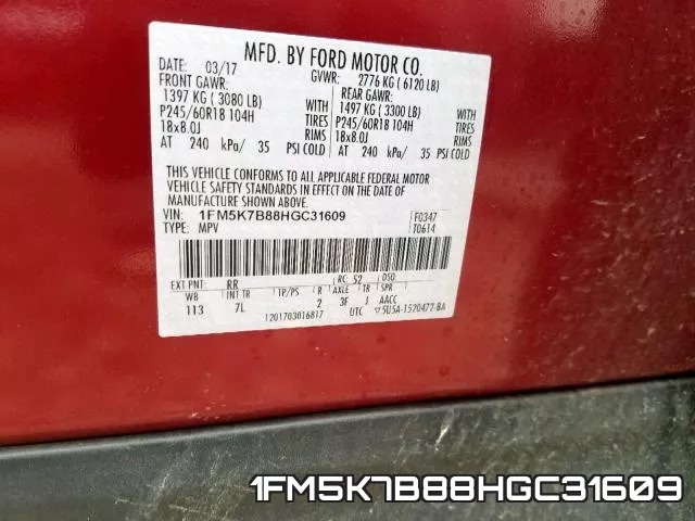 1FM5K7B88HGC31609 фото 2