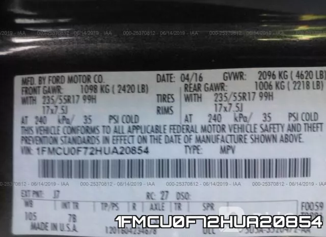 1FMCU0F72HUA20854 фото 8