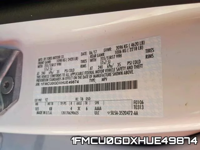 1FMCU0GDXHUE49874 фото 2
