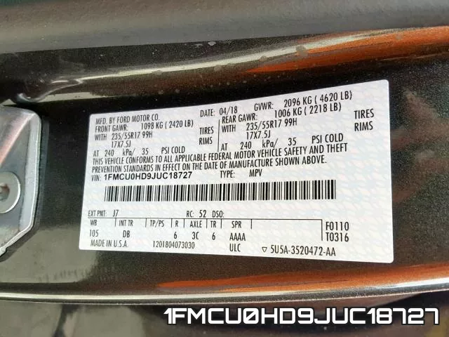 1FMCU0HD9JUC18727 фото 2