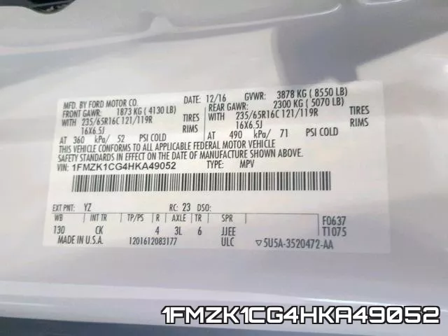 1FMZK1CG4HKA49052 фото 2