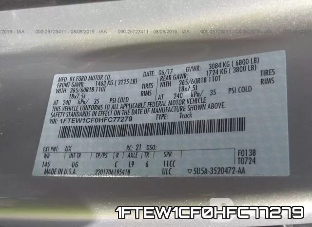 1FTEW1CF0HFC77279 фото 10