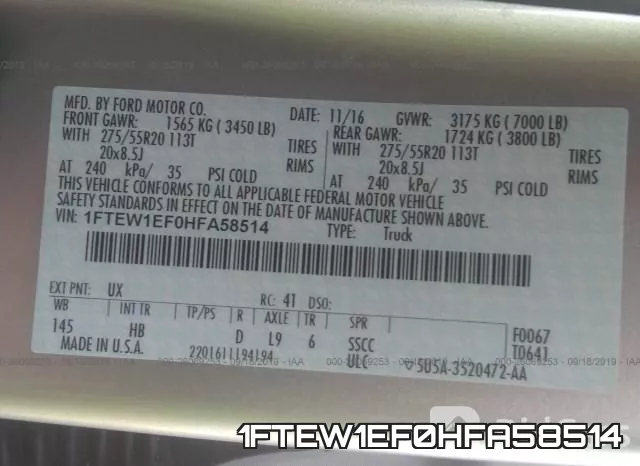 1FTEW1EF0HFA58514 фото 10