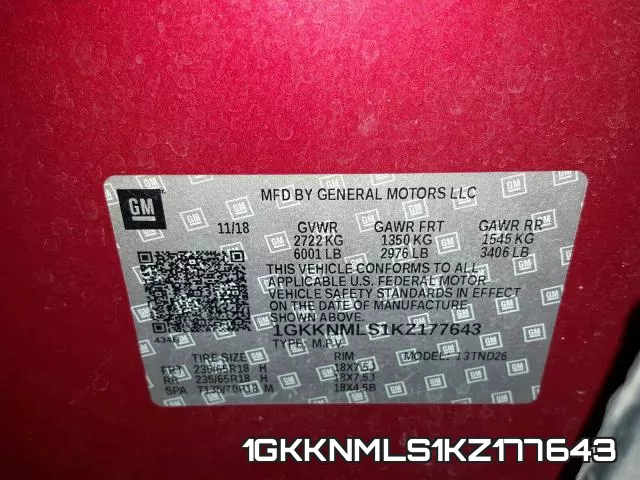 1GKKNMLS1KZ177643 фото 2