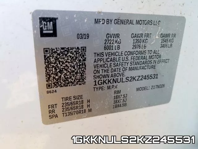 1GKKNULS2KZ245531 фото 2