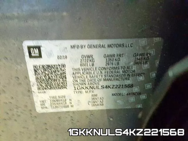 1GKKNULS4KZ221568 фото 2