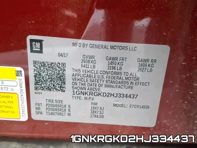 1GNKRGKD2HJ334437 фото 2