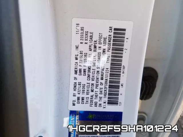 1HGCR2F59HA101224 фото 2