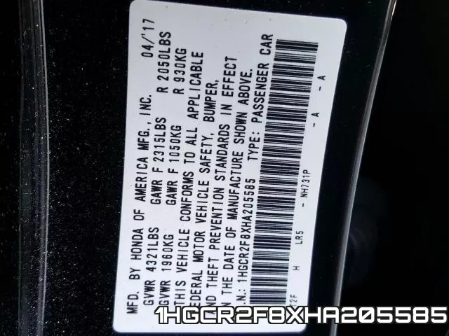 1HGCR2F8XHA205585 фото 2