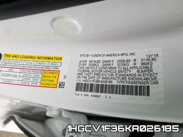 1HGCV1F36KA026185 фото 2