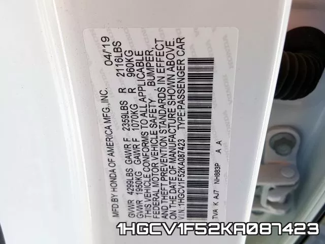 1HGCV1F52KA087423 фото 2