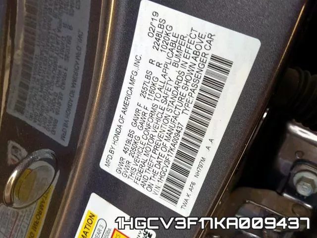 1HGCV3F17KA009437 фото 2