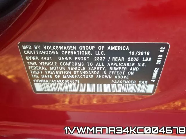 1VWMA7A34KC004678 фото 2