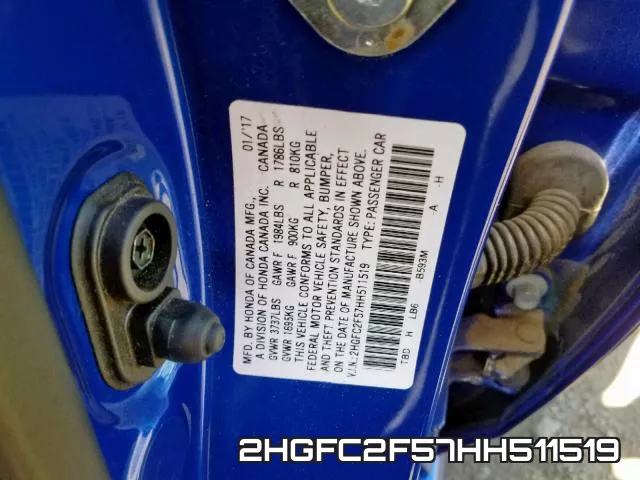 2HGFC2F57HH511519 фото 2