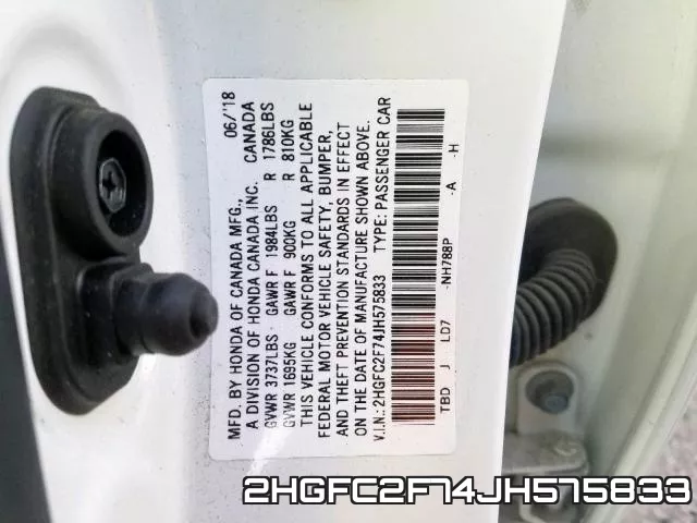 2HGFC2F74JH575833 фото 2