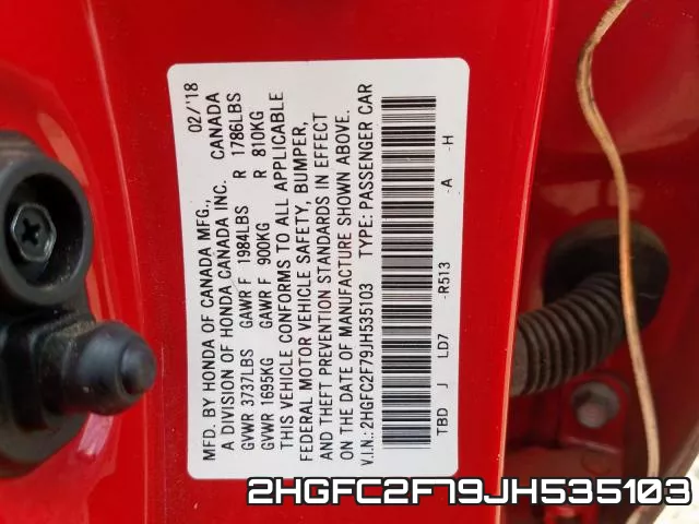 2HGFC2F79JH535103 фото 2