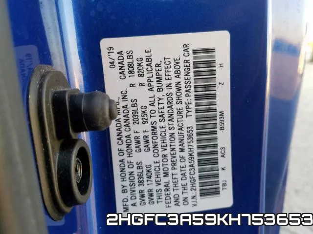 2HGFC3A59KH753653 фото 2