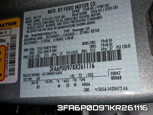3FA6P0D97KR261116 фото 2
